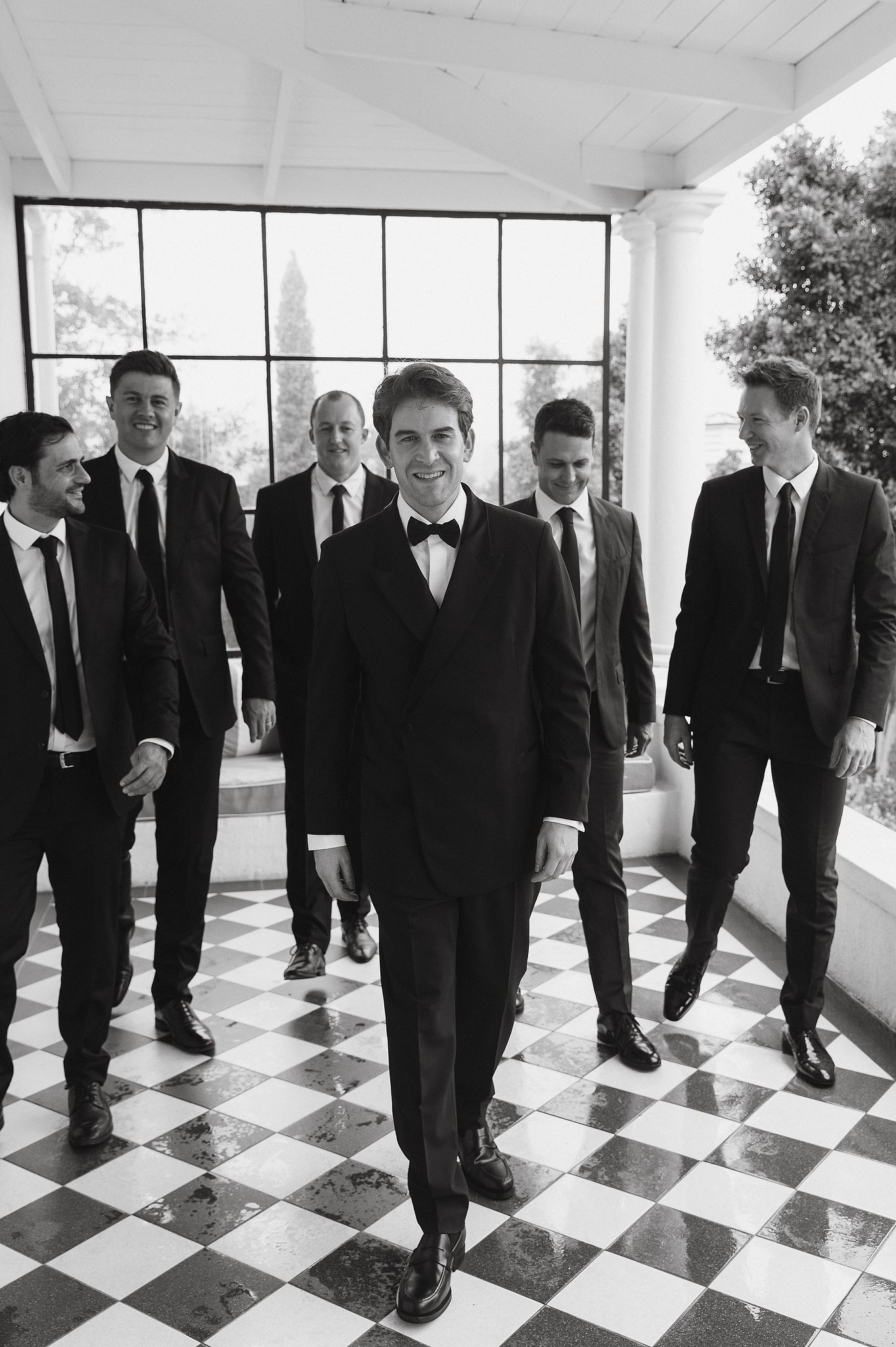 Groom and groomsmen getting ready at La Cotte cottage in Franschhoek