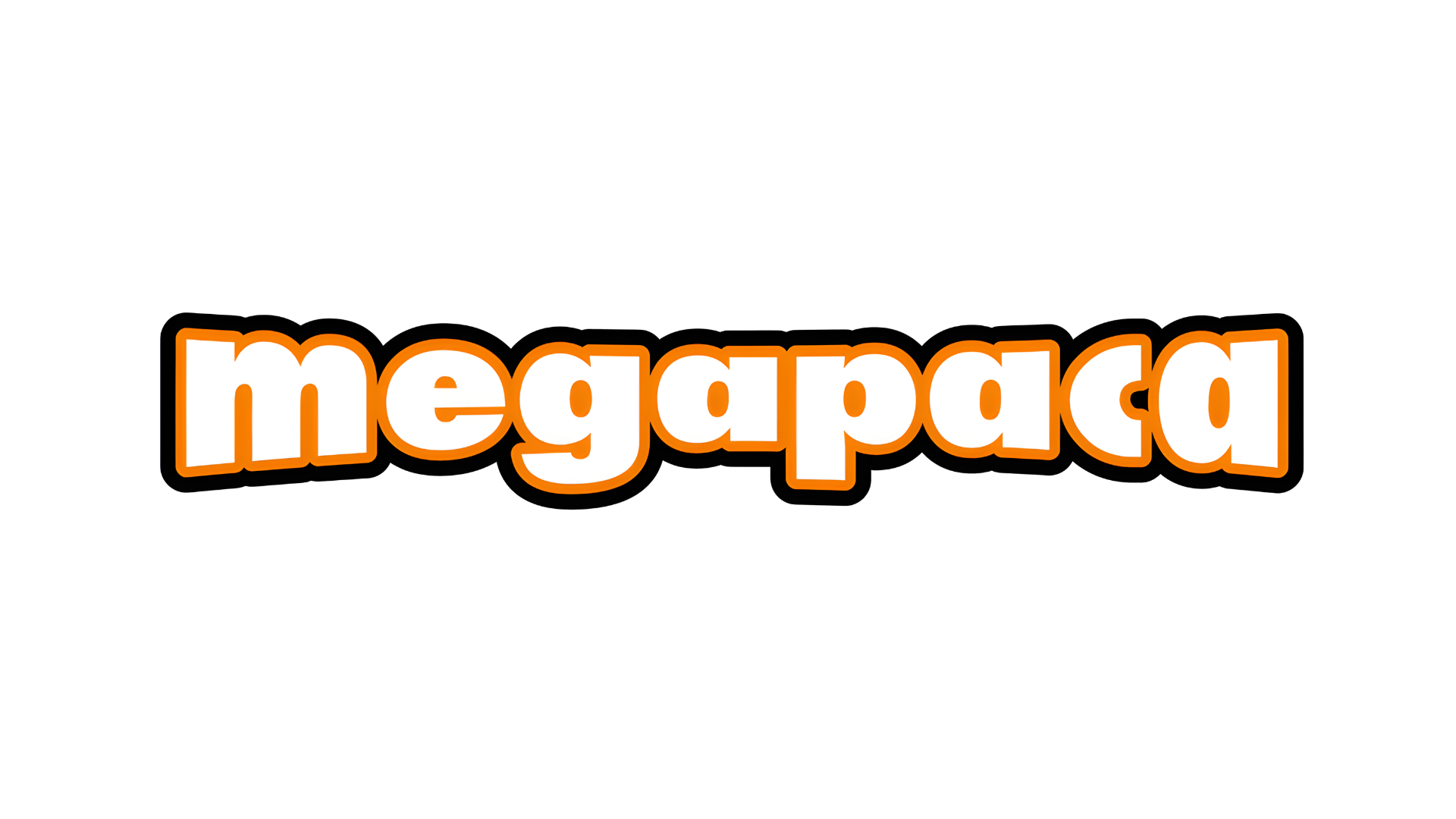 Two variations of Megapaku logos featuring orange and white text with playful typography.