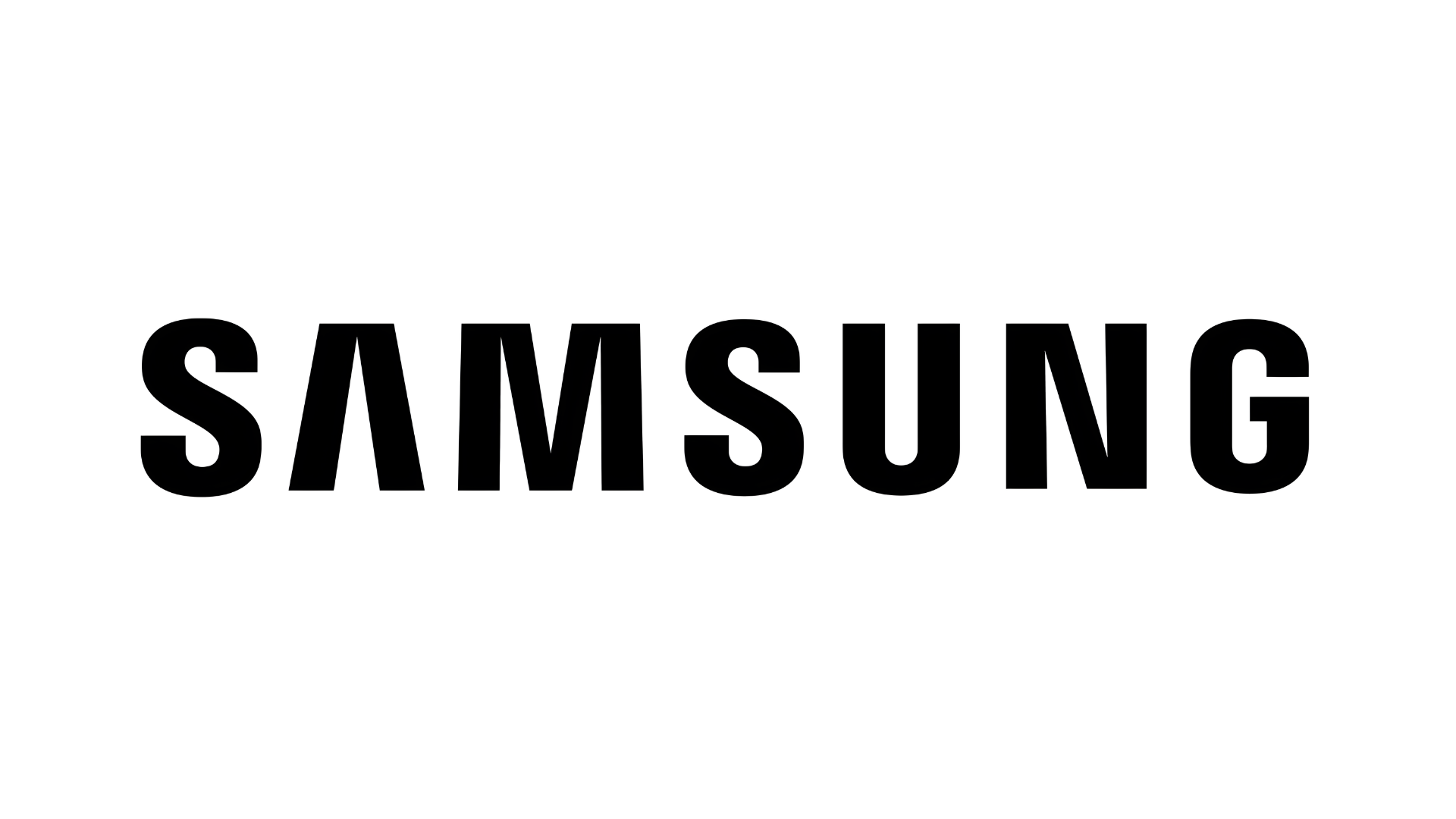 Black Samsung wordmark logo in modern minimalist style against white background.