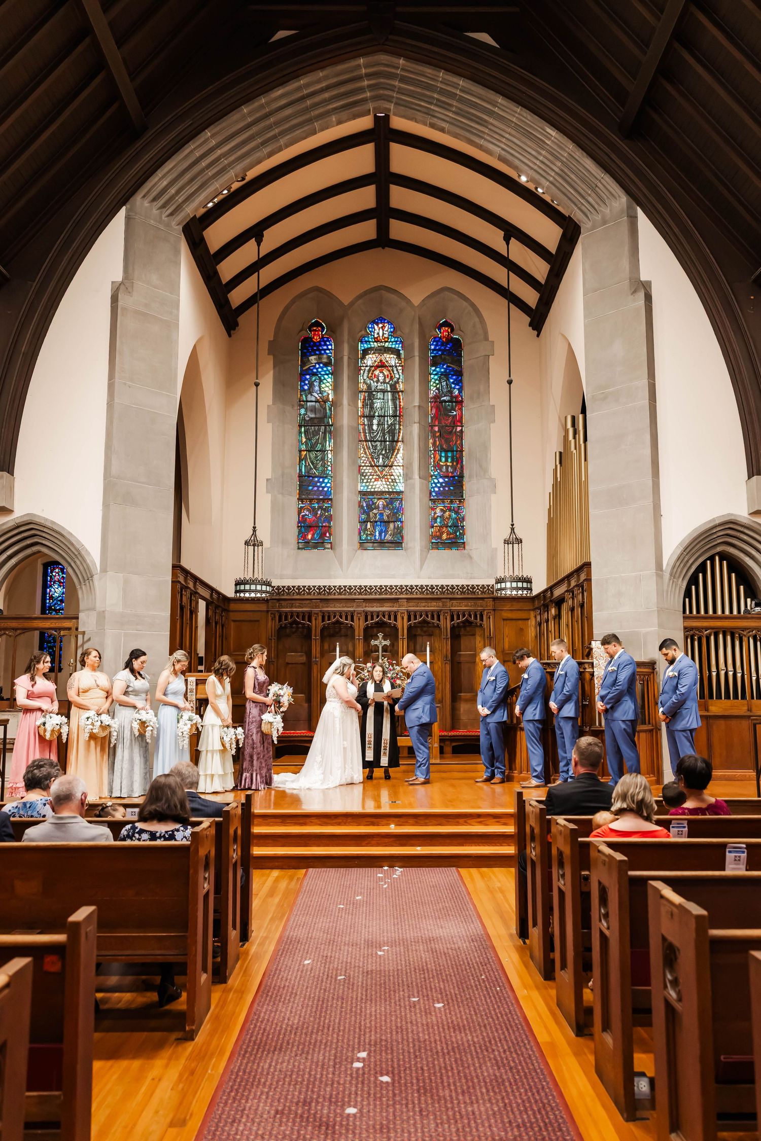 beautiful church wedding ceremony bride and groom praying central illinois