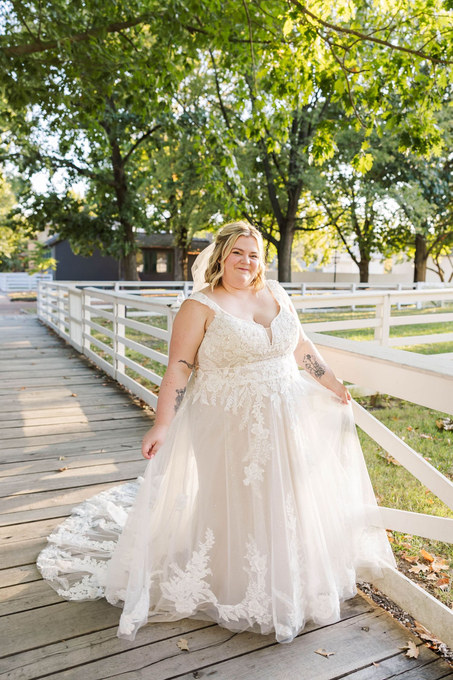 Soft, glowing sunset portraits of bride and groom in Springfield