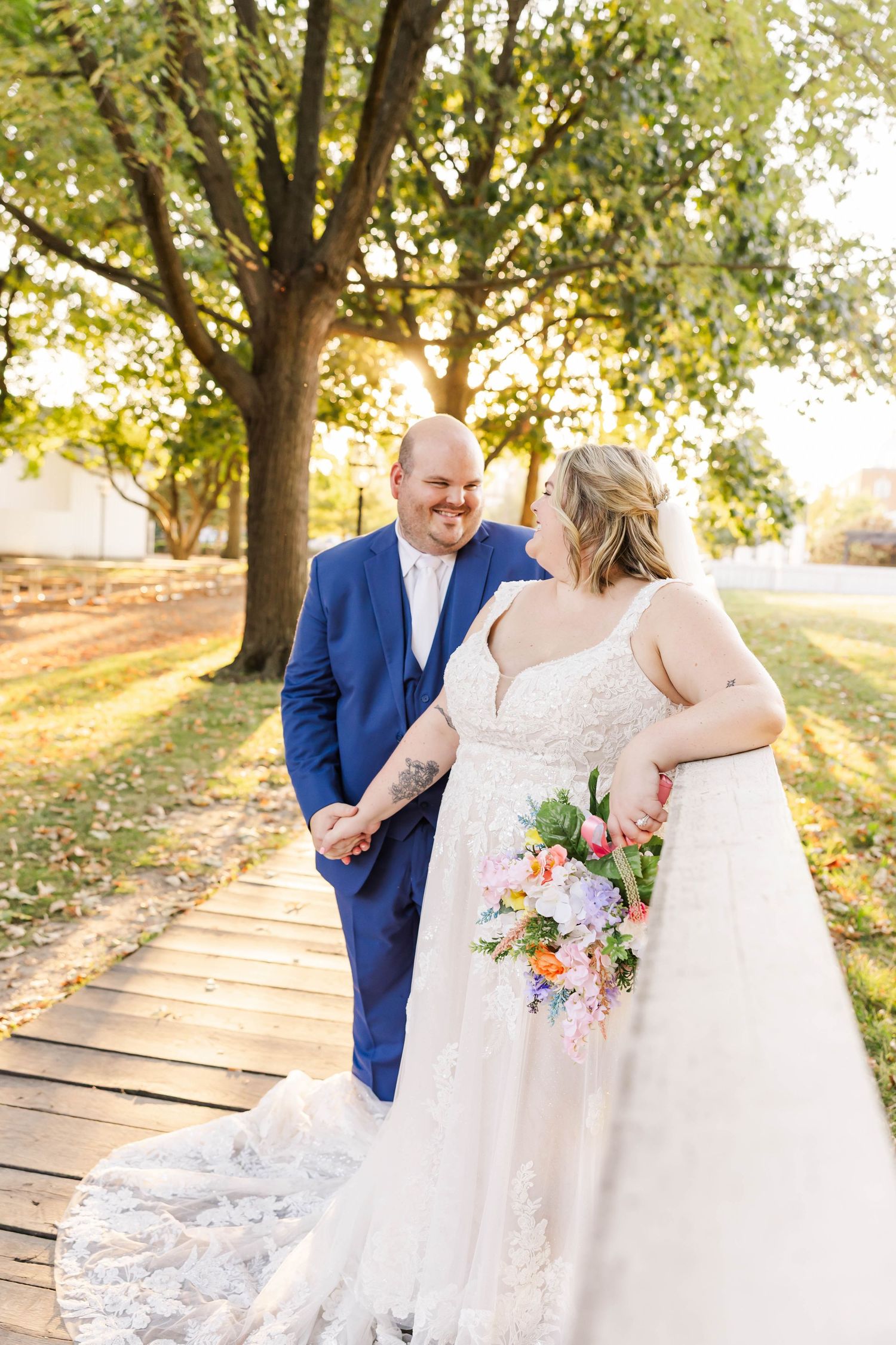 Wedding photographer capturing golden hour portraits at Lincoln Home National Historic Site