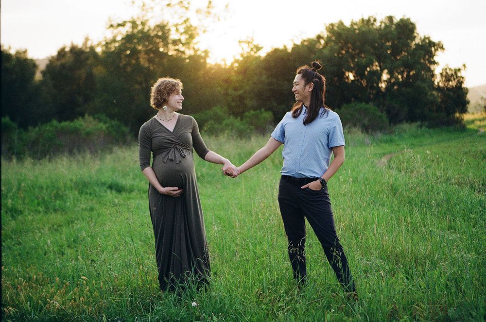Golden hour maternity photos at sunset in Ventura County emphasize the nature of film photography