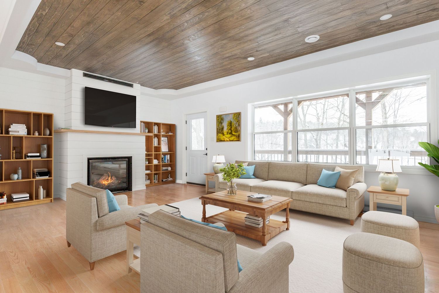 A photo of a virtually staged living room near Parry Sound Ontario for a real estate listing in Muskoka photographed by Sarah Tennant