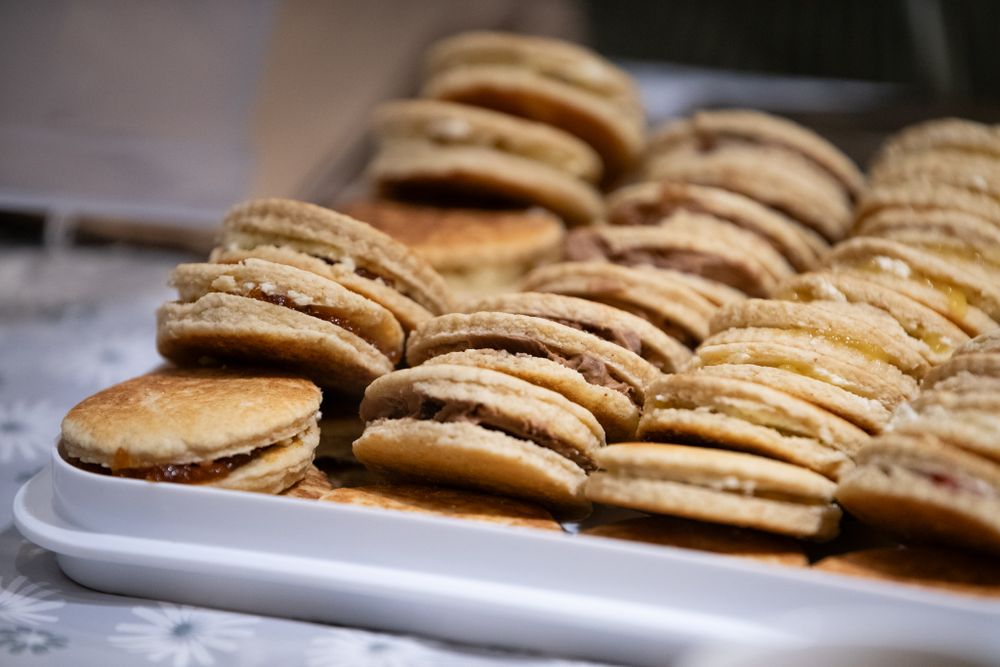 Welsh cakes stacked against each other with various different fillings. Product photography by K Lewis Photography