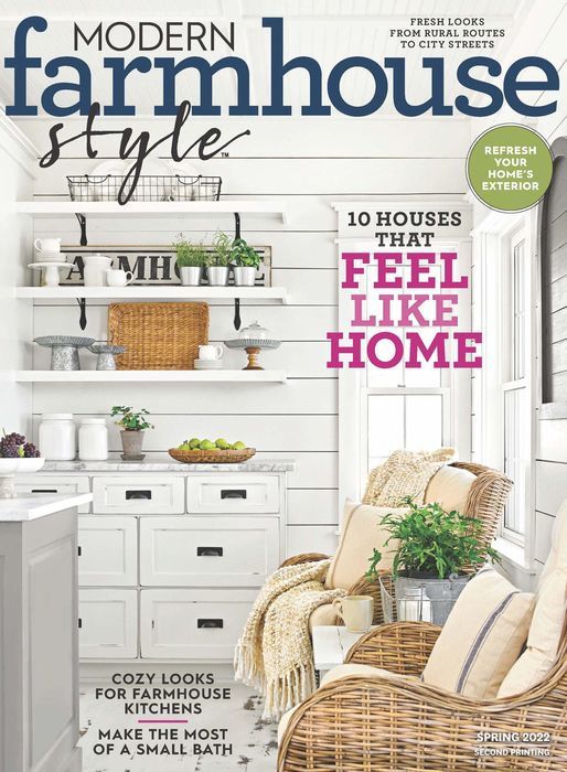 Magazine covers featuring modern farmhouse style home decor and interior design inspiration.