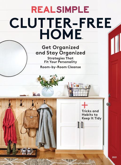 Magazine covers showing organized entryway storage solutions and decluttering tips.