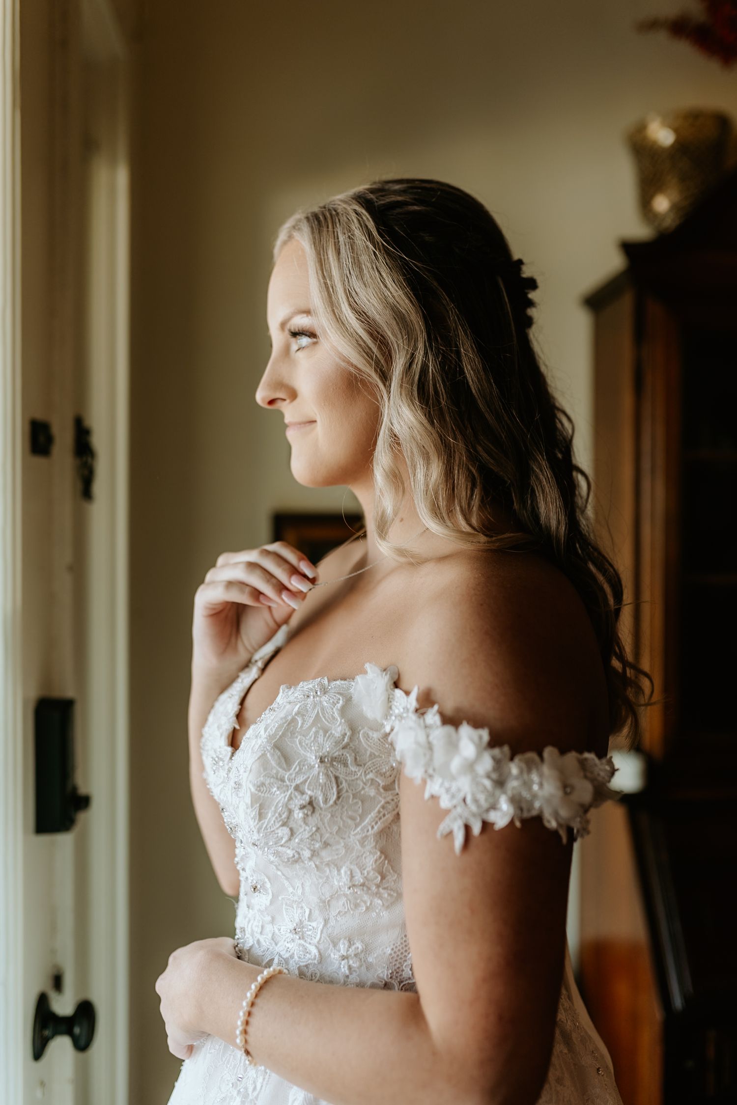A photograph of bridal portraits at Wild Daisy Farm in Molena, Georgia.