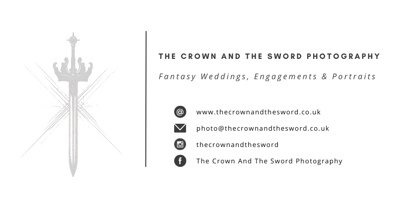 Modern photography business letterhead design featuring crown and sword imagery.