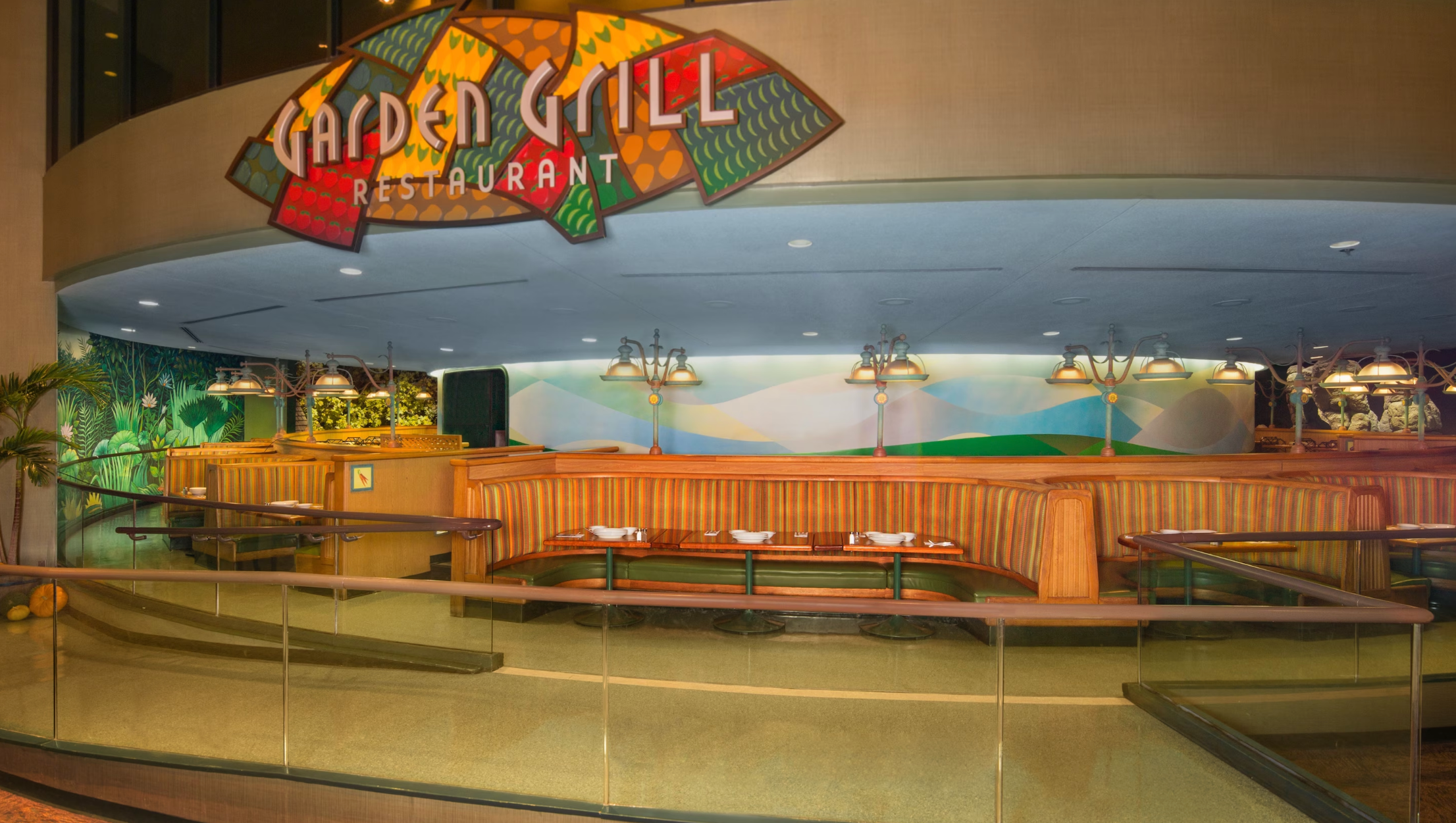 Retro-styled restaurant entrance with surfboard-themed signage and coastal decor.