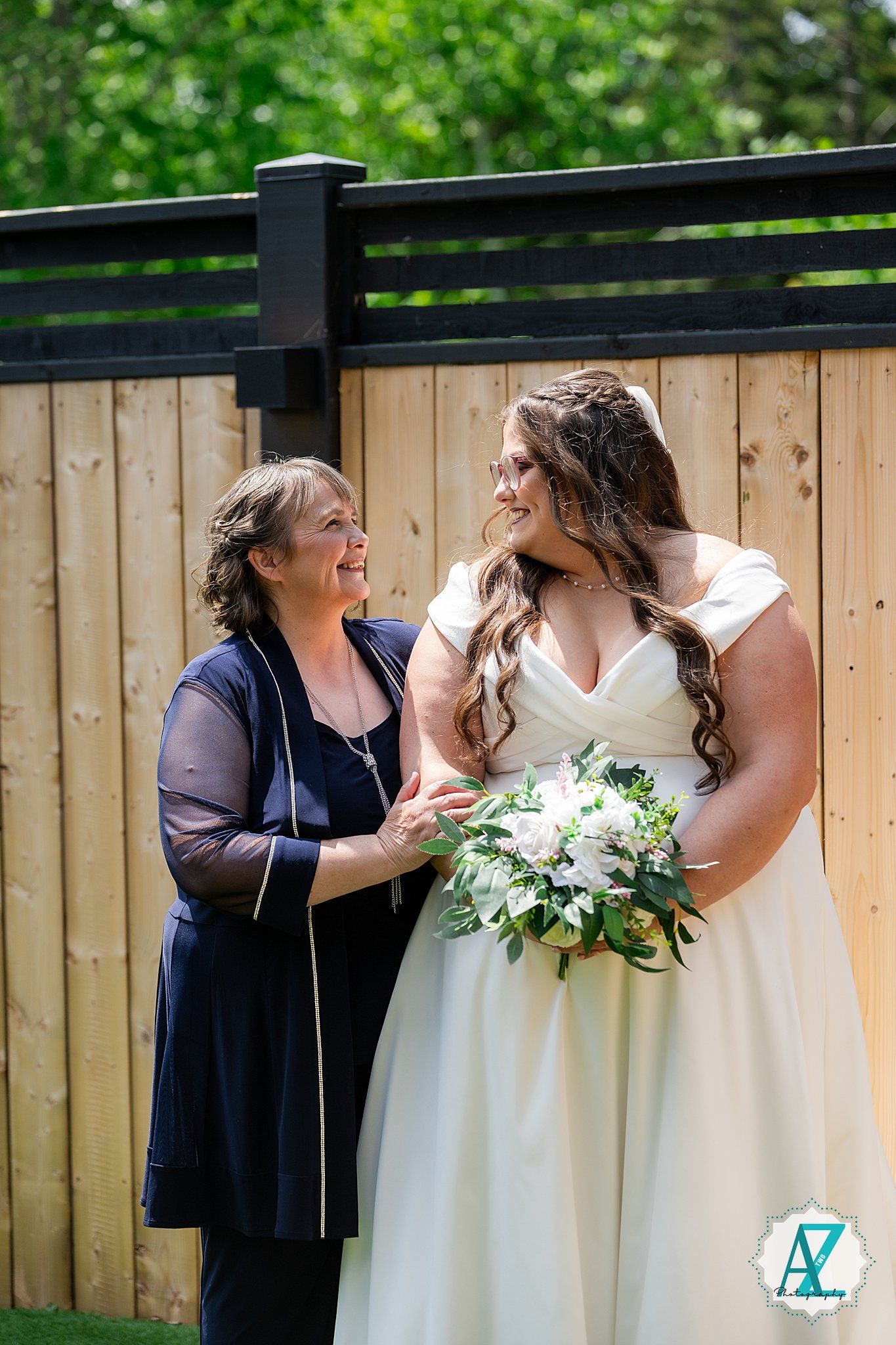 A progressive series of wedding photos showing two people interacting and embracing by a wooden fence outdoors.