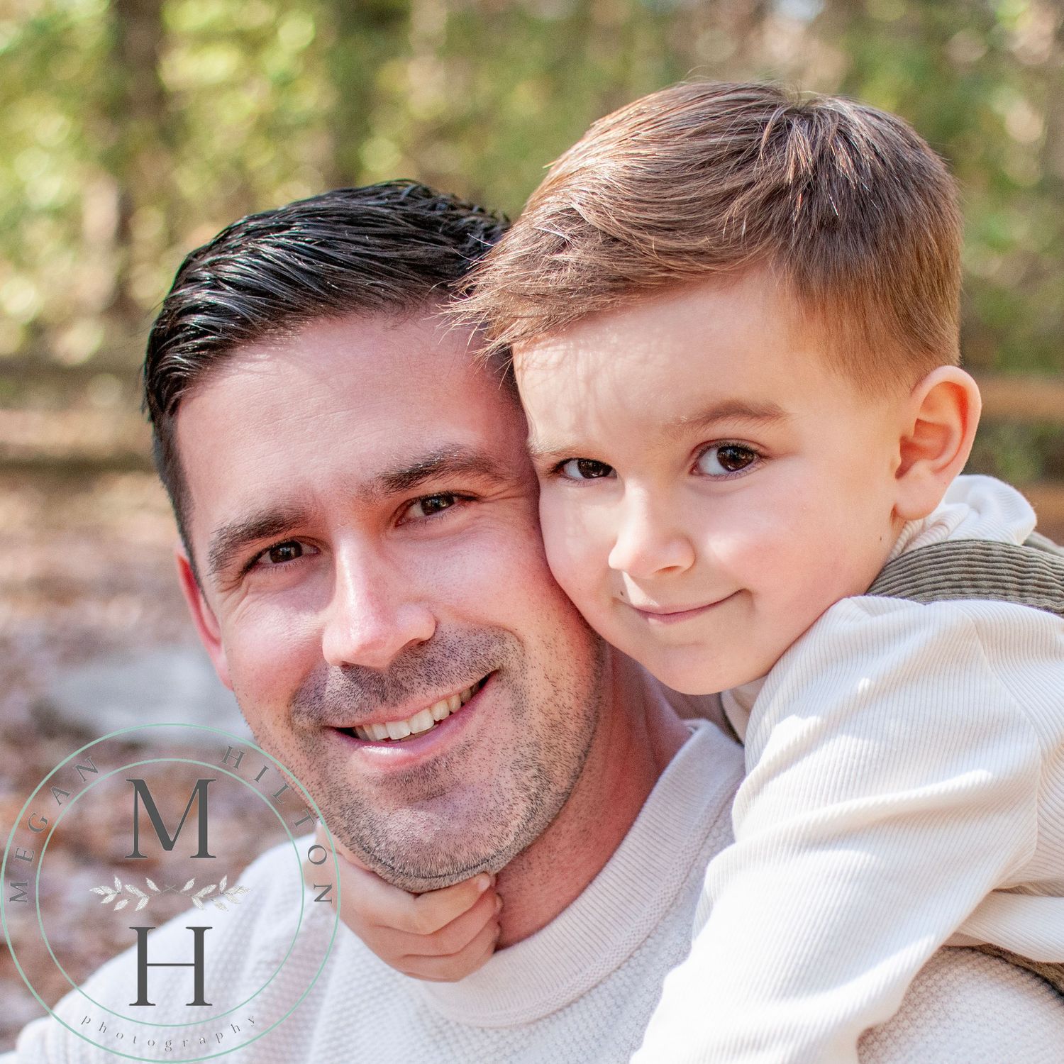 Dad and young son close up photo