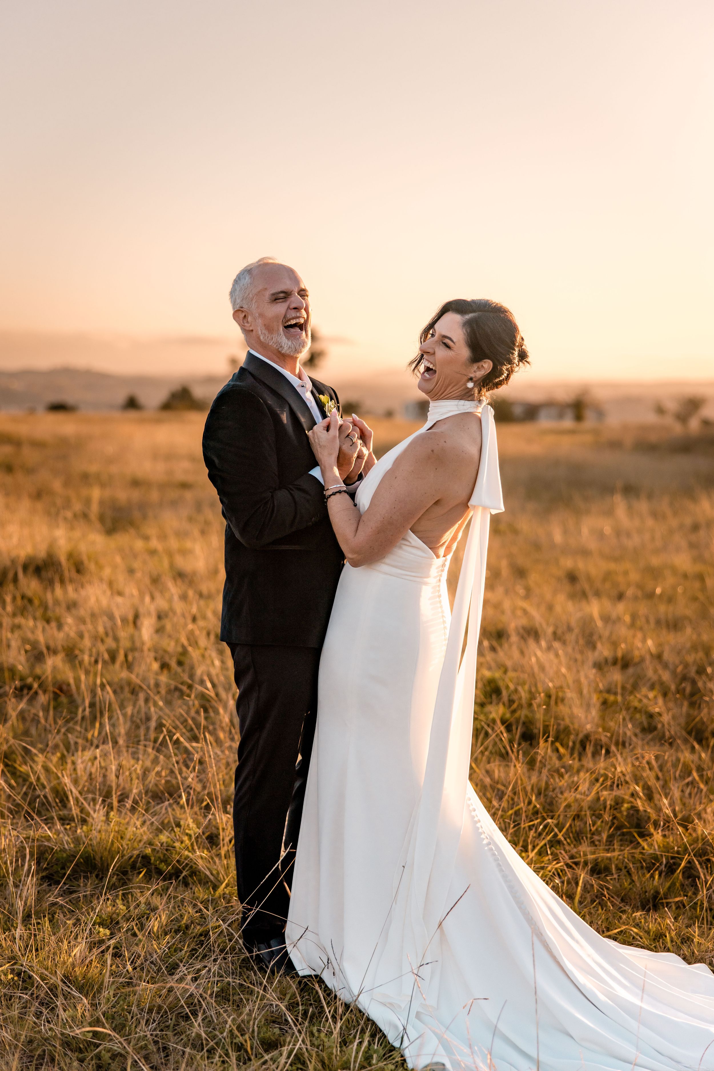 Bride and groom during golden hour Napier