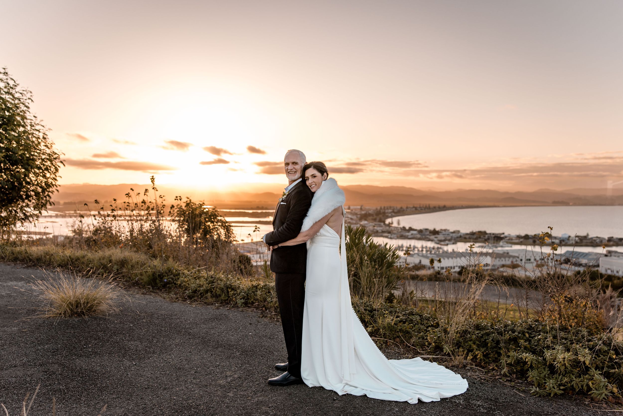 Bride and groom during golden hour Napier