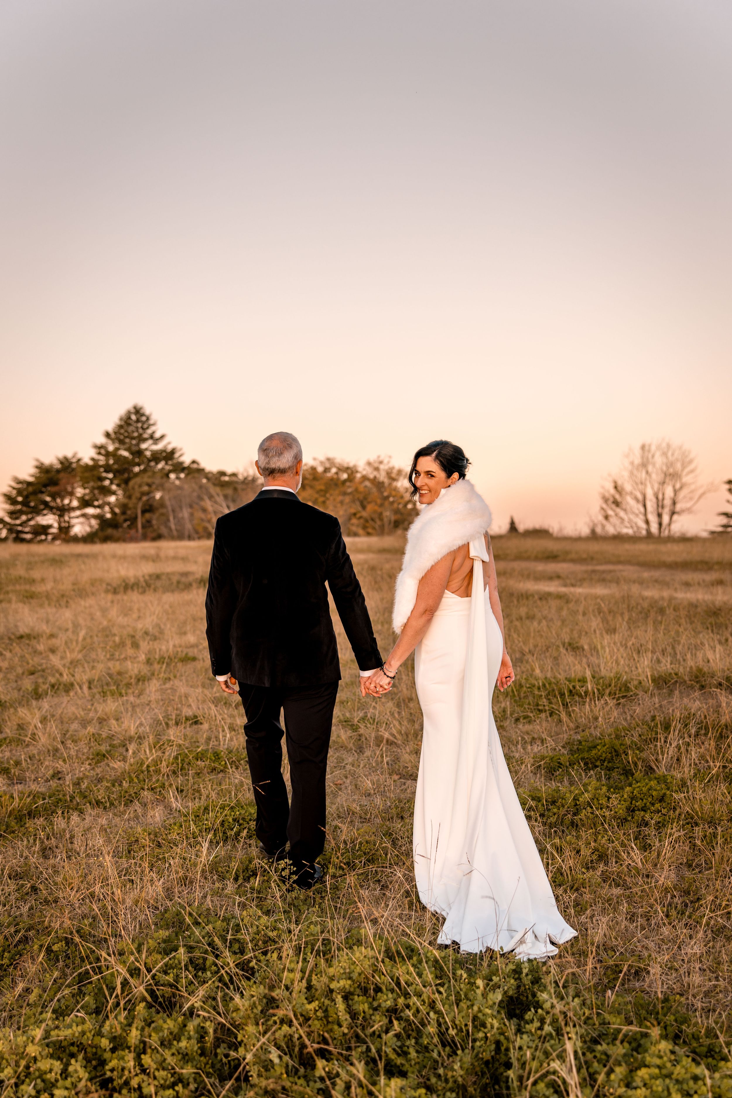 Bride and groom during golden hour Napier