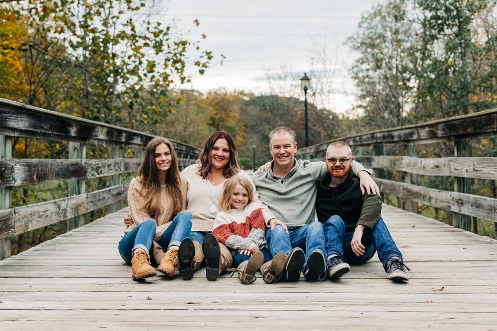 family photo on bridge
