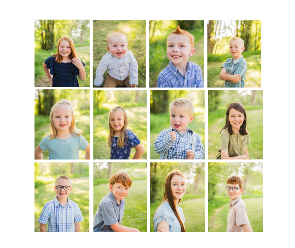 Collection of outdoor portrait photos taken in a natural setting with green foliage background.