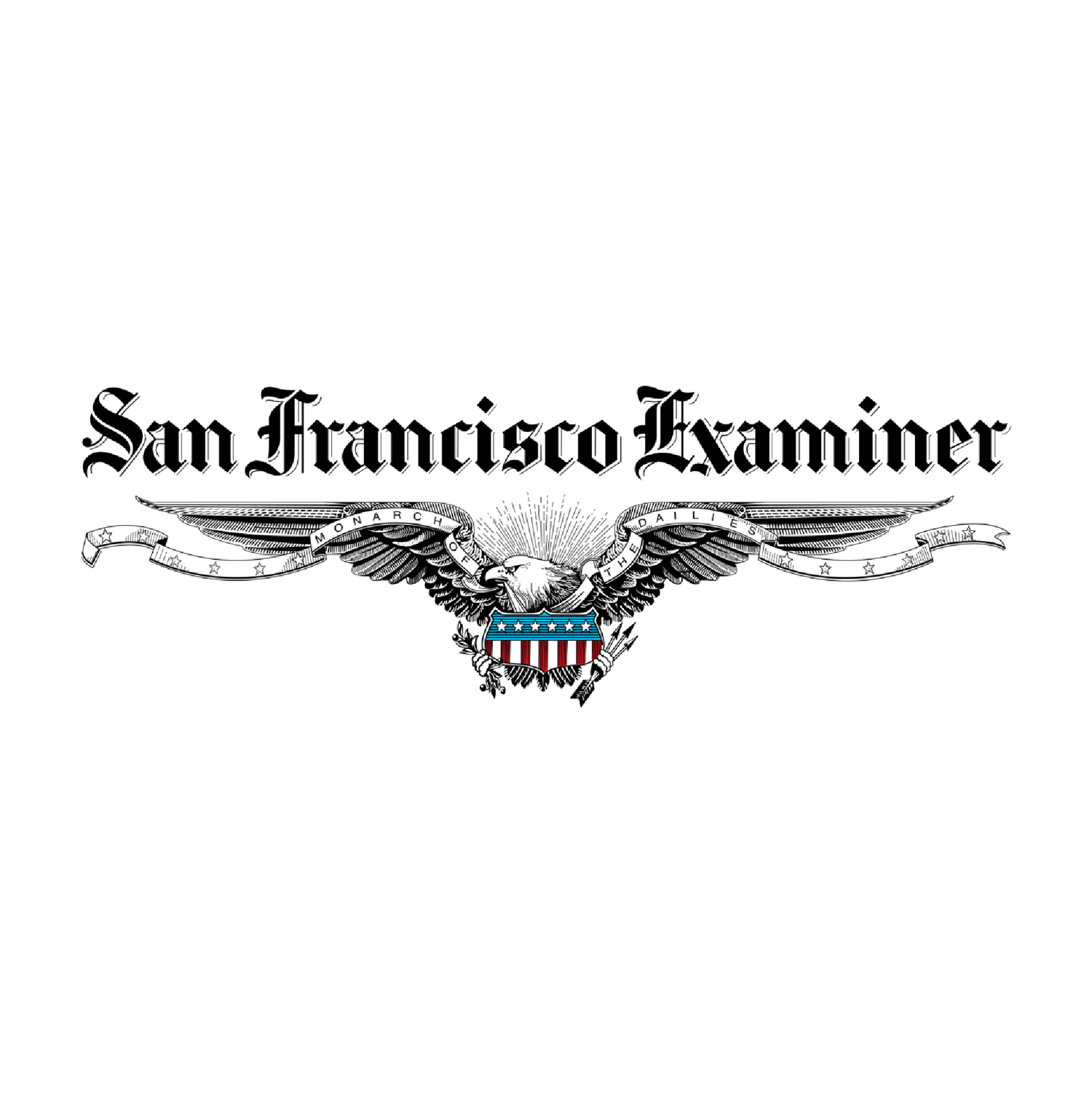 Black and white San Francisco Examiner newspaper logo featuring an eagle with a patriotic shield.