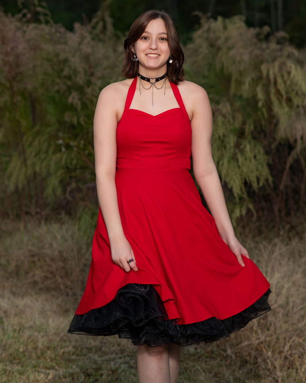 Teen Senior portrait for Powdersville High School in red dress, Upstate South Carolina, Greenville, Fountain Inn