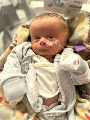 Close-up view of newborn baby in white outfit showing various peaceful expressions.