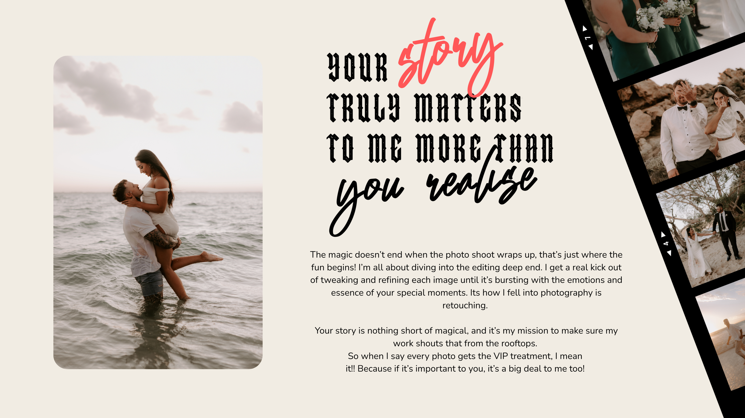 A vintage-style graphic design layout with decorative text and floral elements against a beige background.