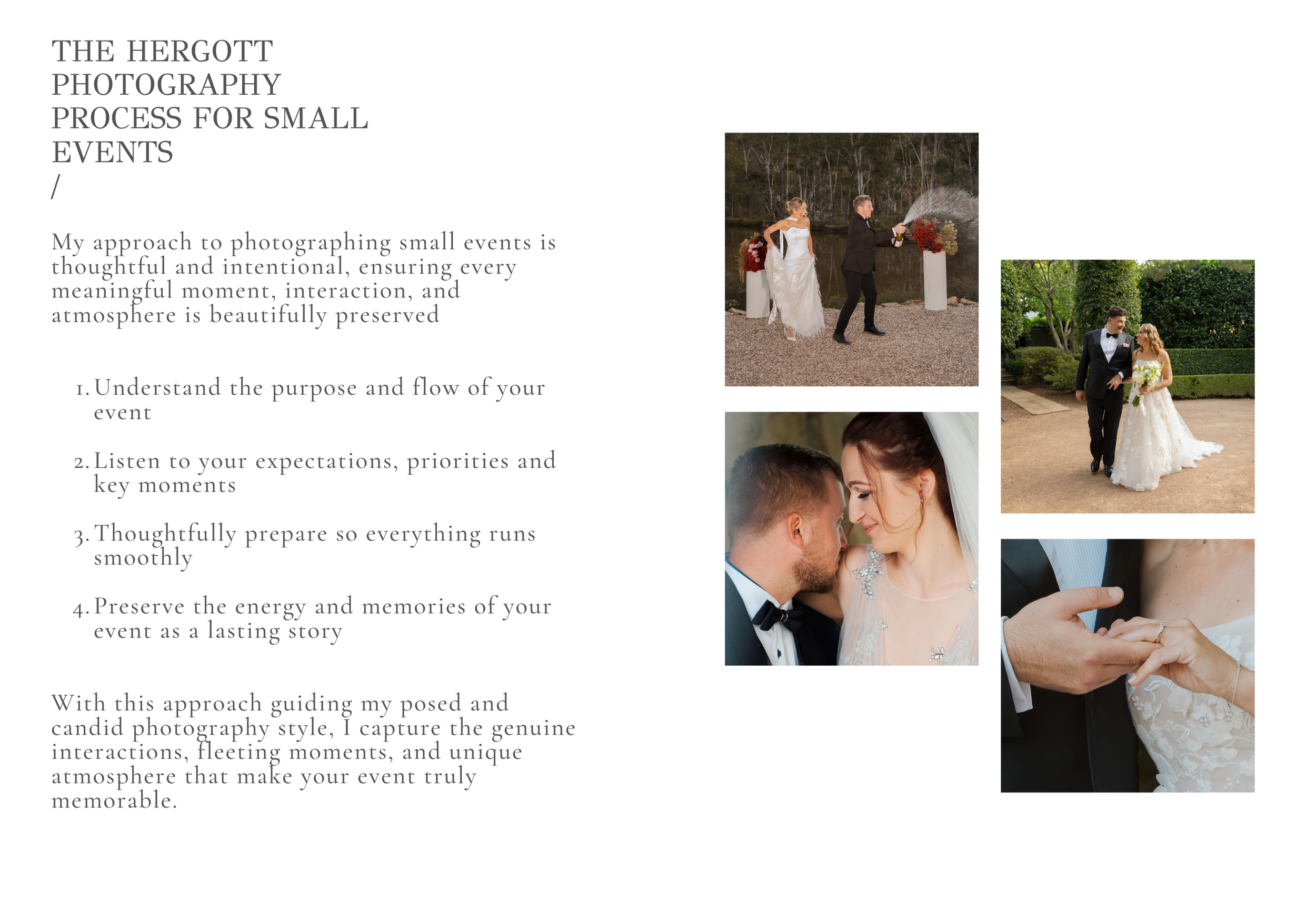 Photography process infographic showing sample photos and workflow steps.