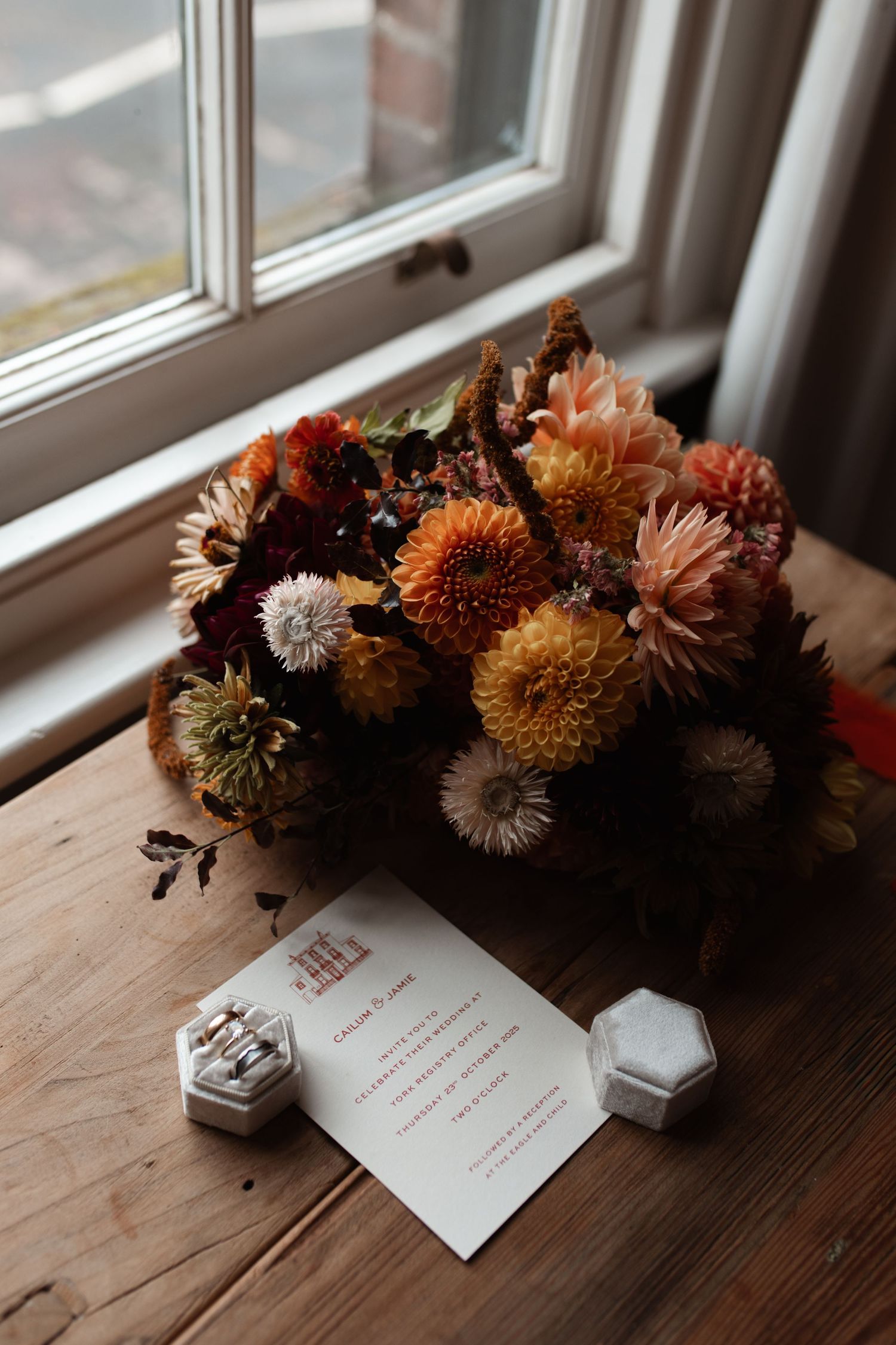 Autumn bridal flower bouquet. No.1 York, by Guesthouse. York Registry Office Wedding Photographer.