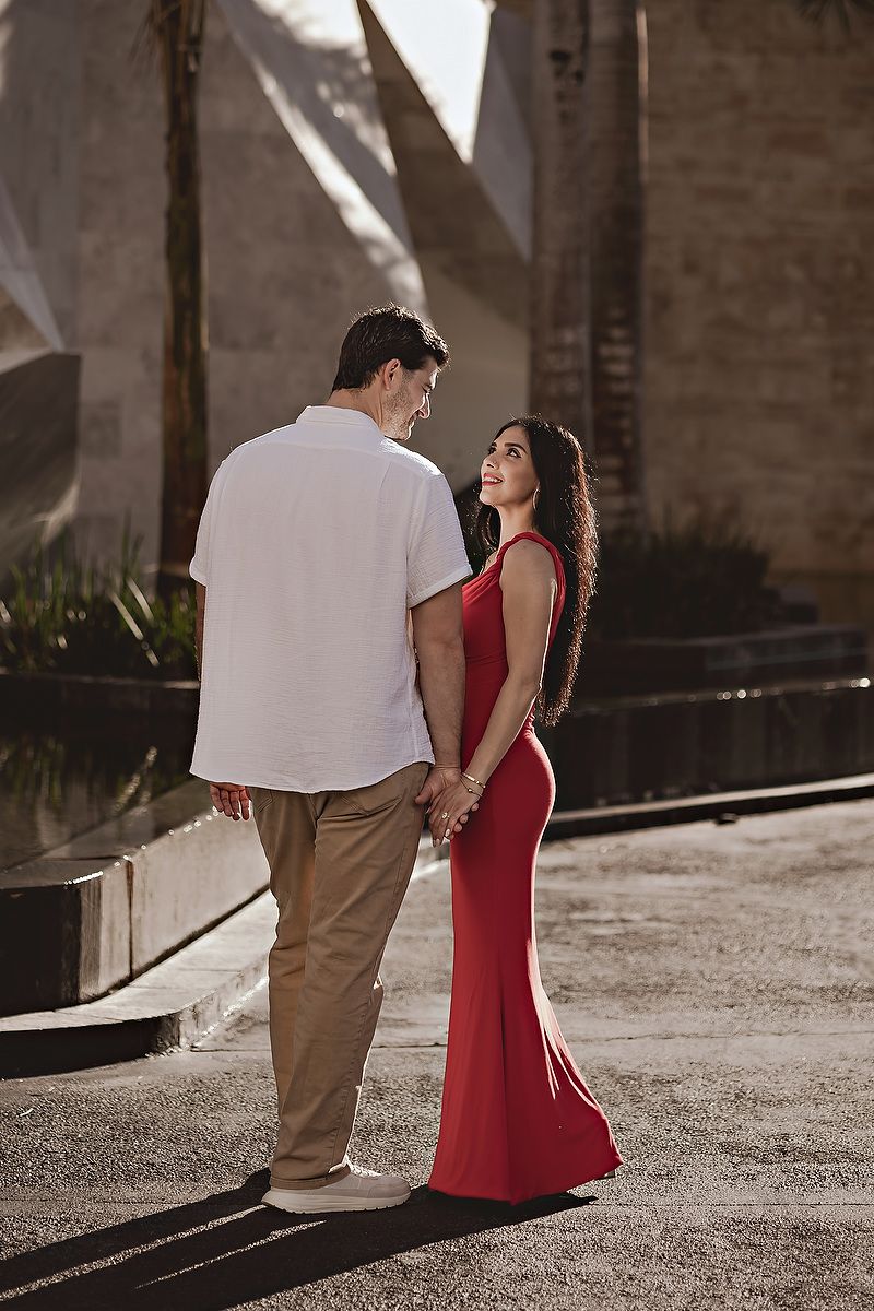 Couple walking together at TRS Coral Hotel before proposal.