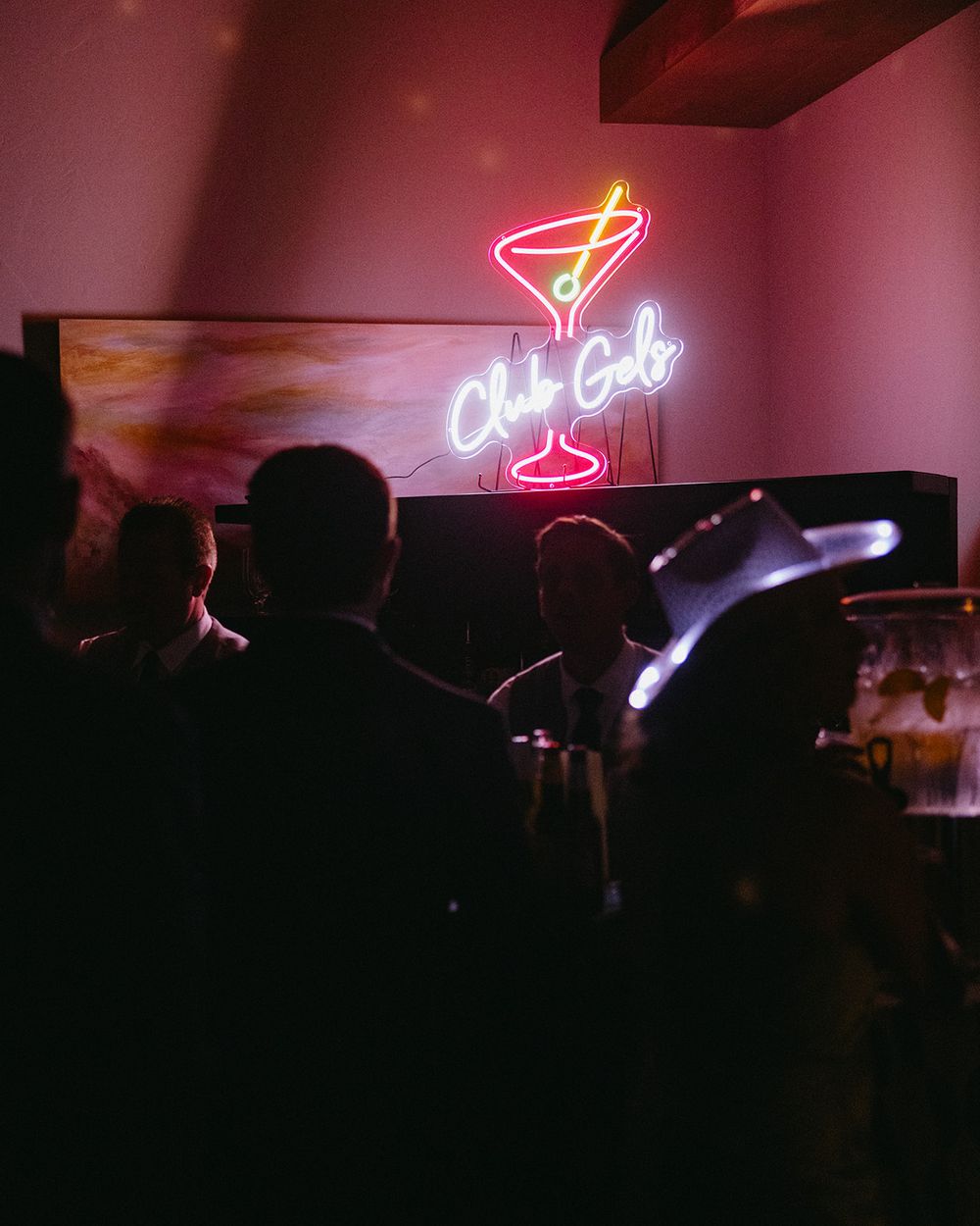 Bernardus Lodge wedding reception dance party with neon sign.