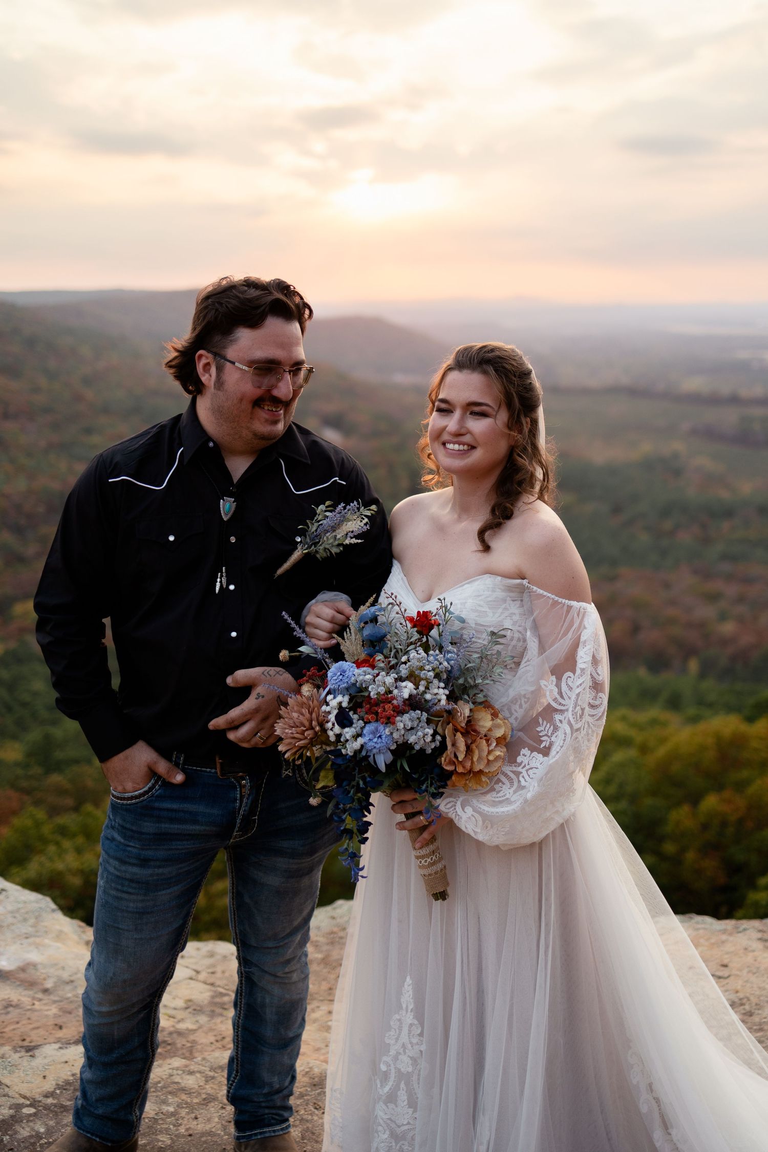 petit jean wedding elopement sunset bride and groom