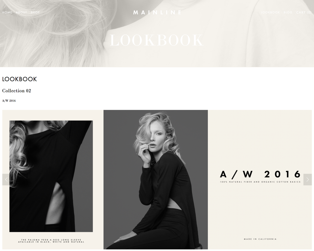 Black and white fashion lookbook layout featuring minimalist studio portraits and text elements.