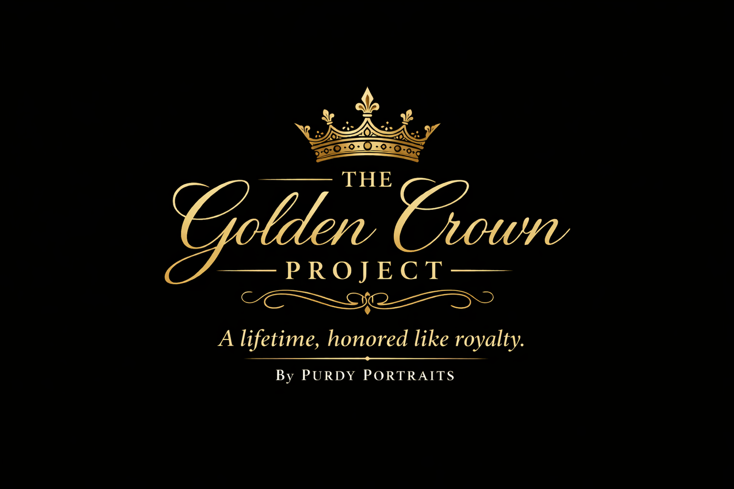 Elegant golden crown logo design with decorative flourishes and text for The Golden Crown brand.