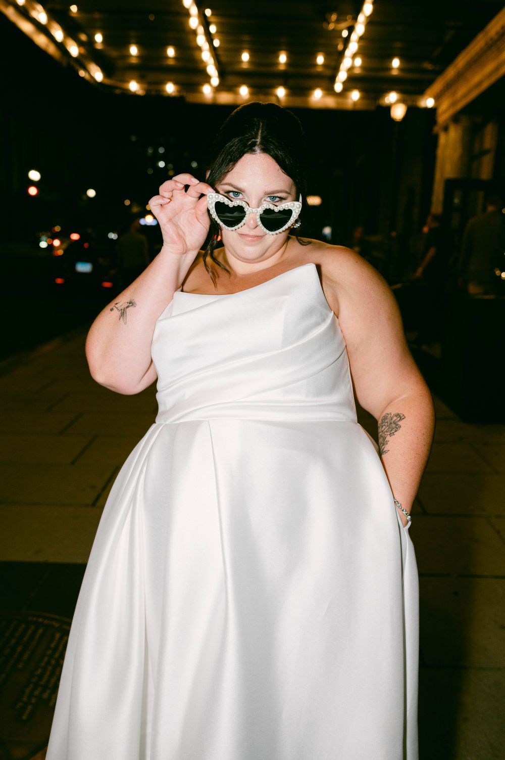 Editorial wedding photography at Hotel Washington featuring direct flash and cinematic movement.