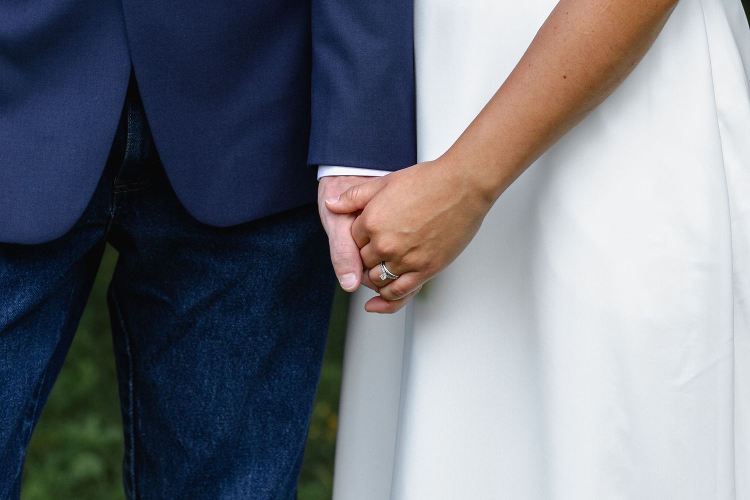 Bride and groom hands holding