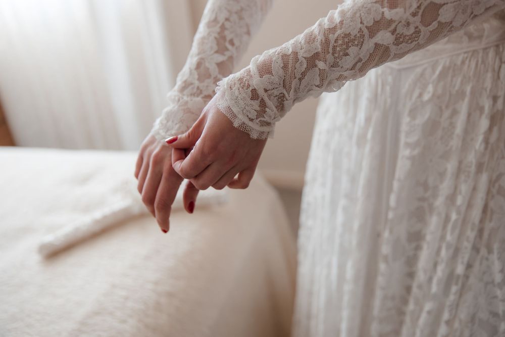 Vintage wedding gown detail shot of the morning of the Bride's Vintage Inspired Country wedding in South Coast NSW on private family land