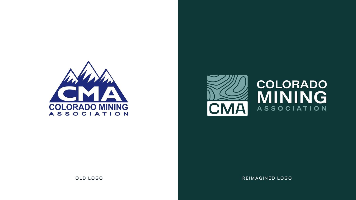Row of mining company logos including Colorado Mining Association in dark green theme.
