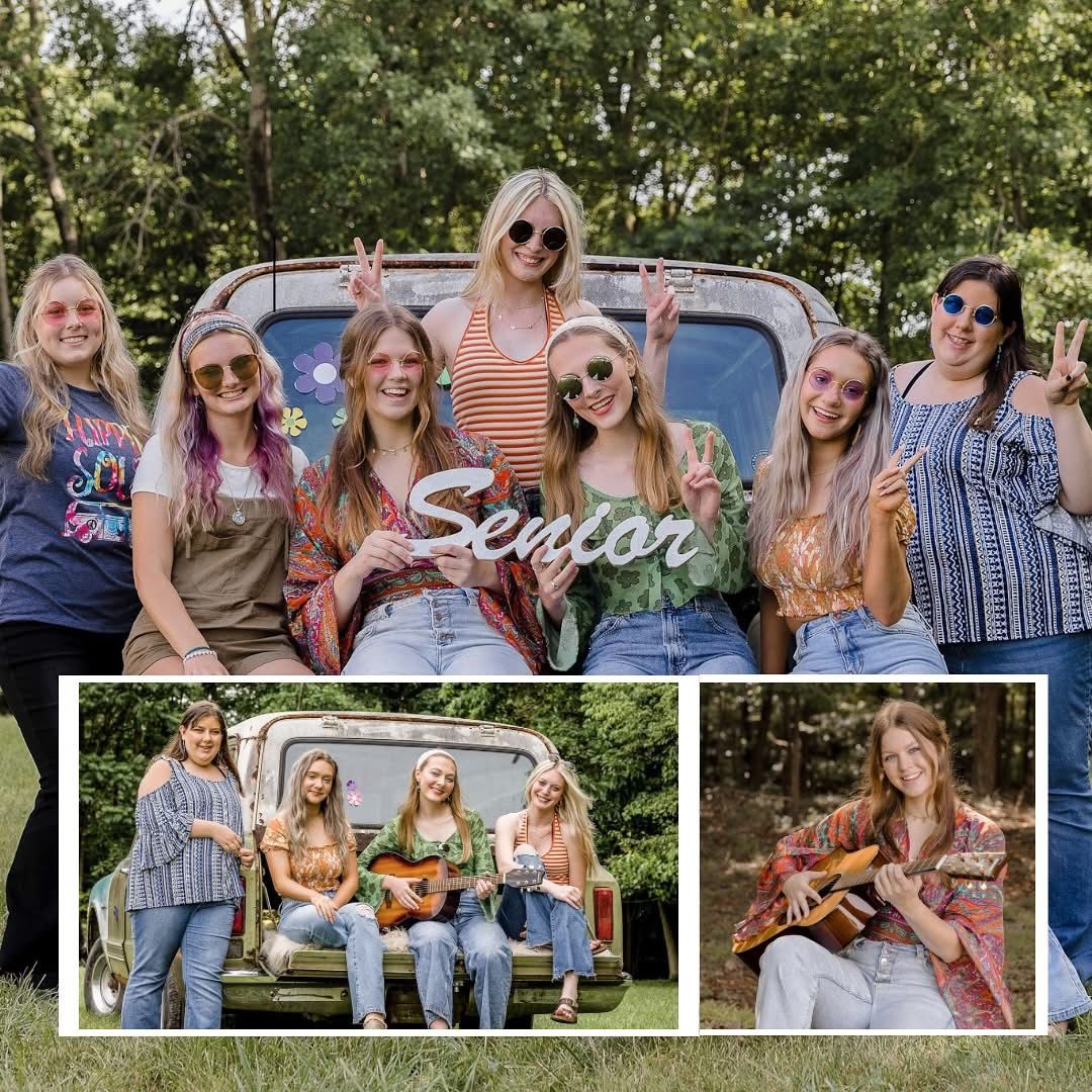 Group of friends in casual attire posing together outdoors in a collage of summer photos.