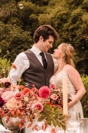Sarah and Riley sharing a quiet moment together beside Lloyd Lake during their Golden Gate Park photoshoot.