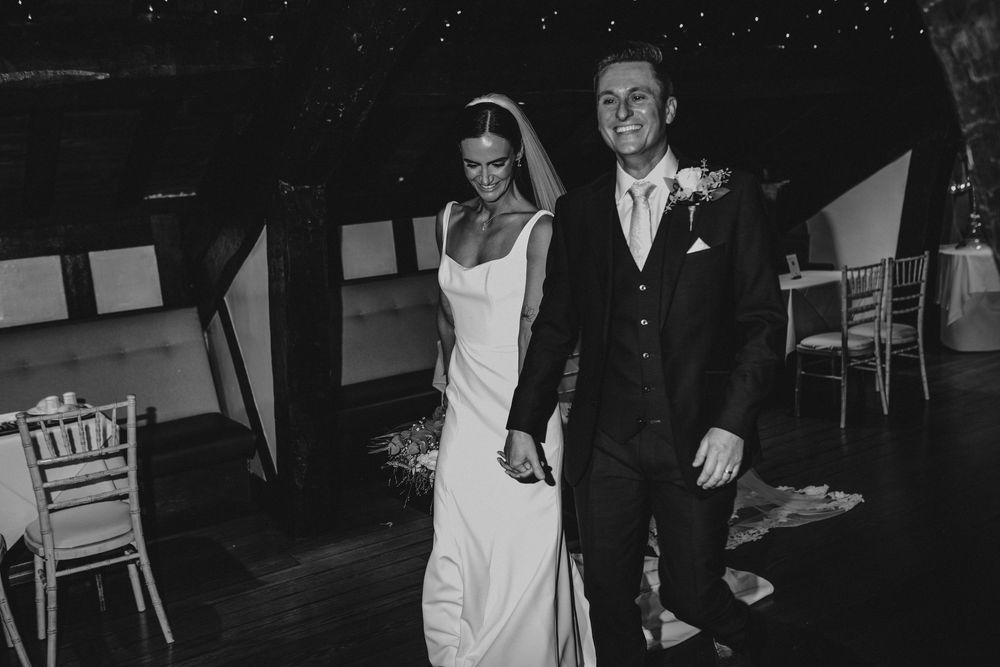 rivington hall barn wedding photography bride groom entrance