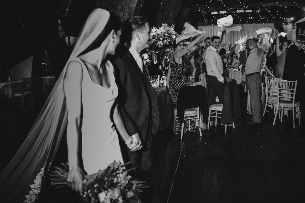 rivington hall barn wedding photography bride groom entrance