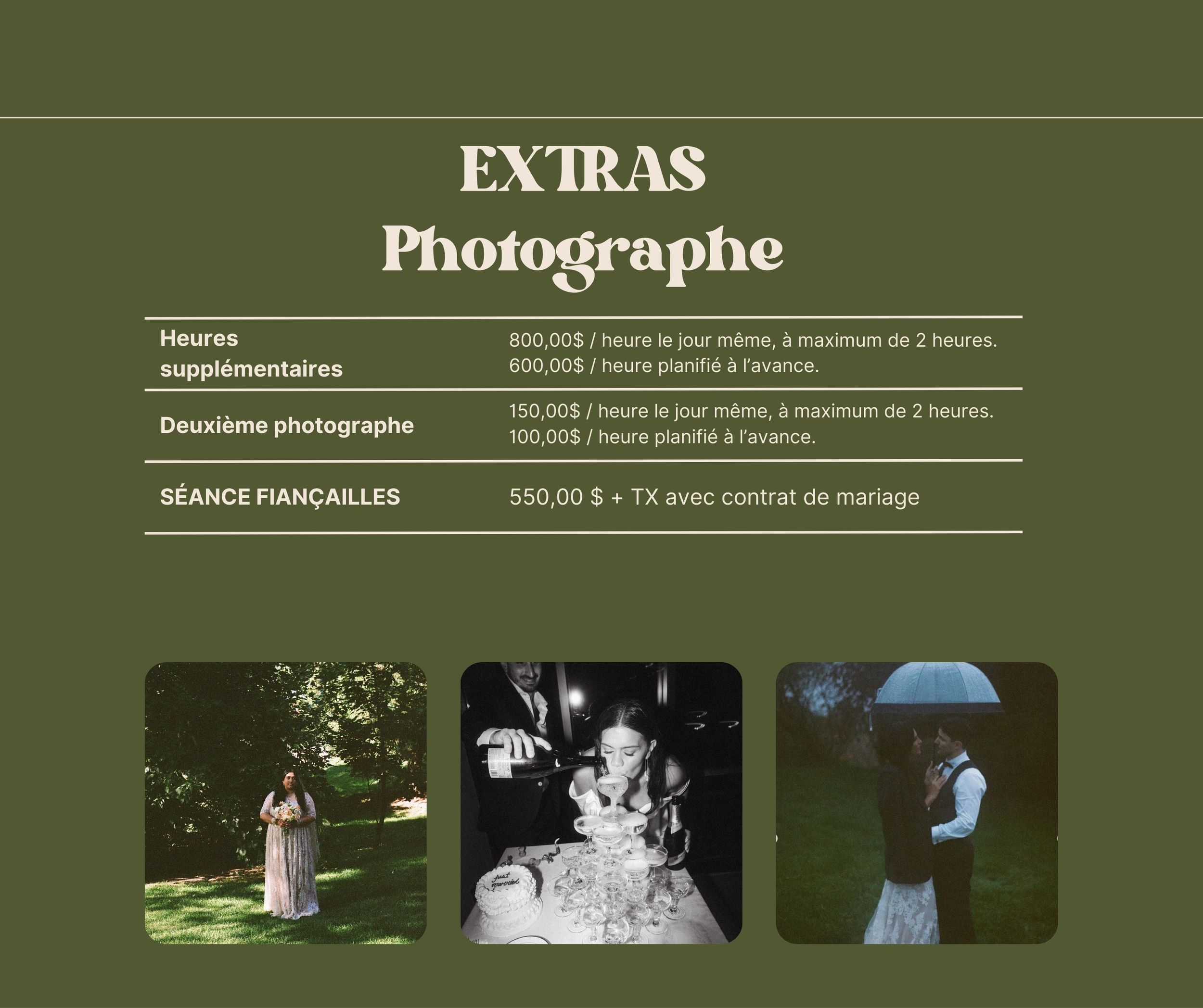 Wedding photography website banner showing multiple wedding photo thumbnails and French text.