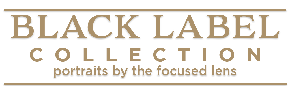 Black and white logo design with text 'Black Label Collection' and subtitle 'portraits by the focused lens'.