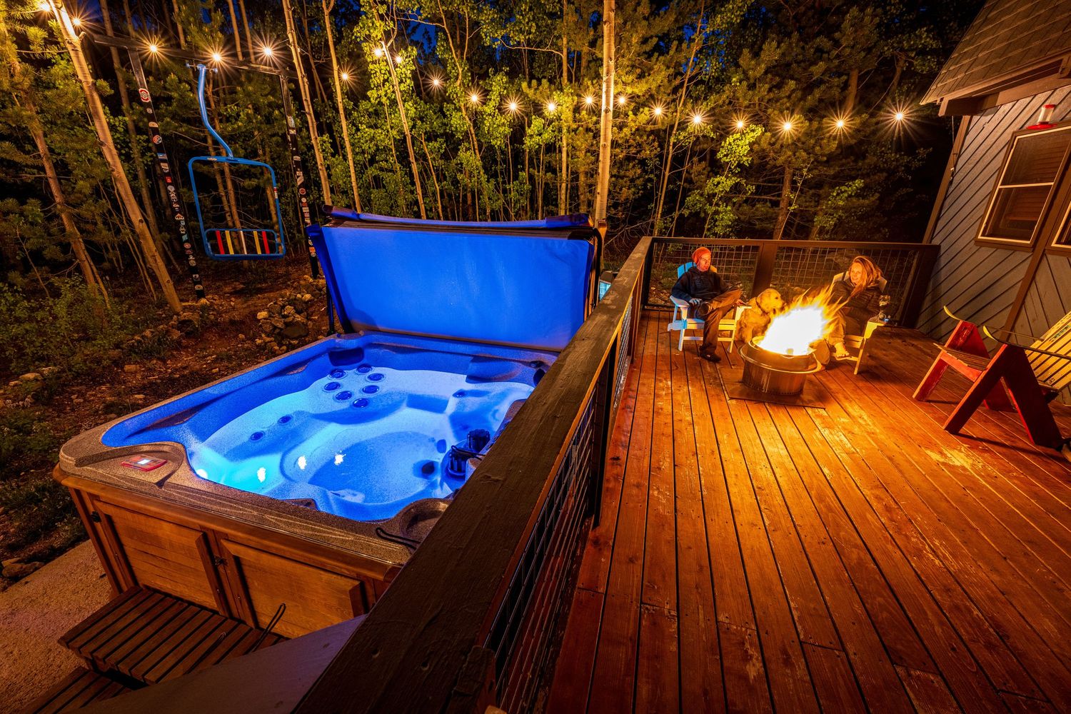 Lifestyle shot of a hot tub/firepit at a cabin in Alma, CO