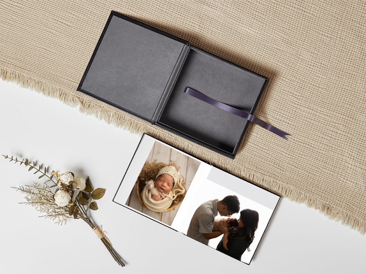 Beautiful gift box presentation for heirloom album, available for purchase through Somerset Portraits, a Charlottesville photographer,
