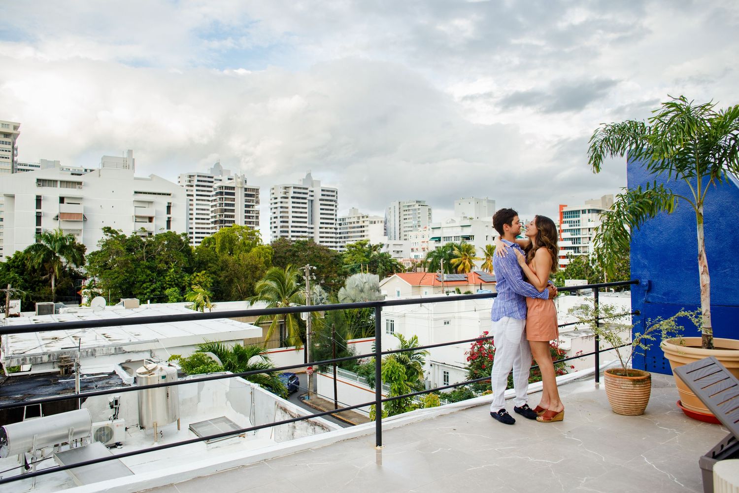 Couples portrait on a rooftop. Marriage proposal. San Juan, Puerto Rico.