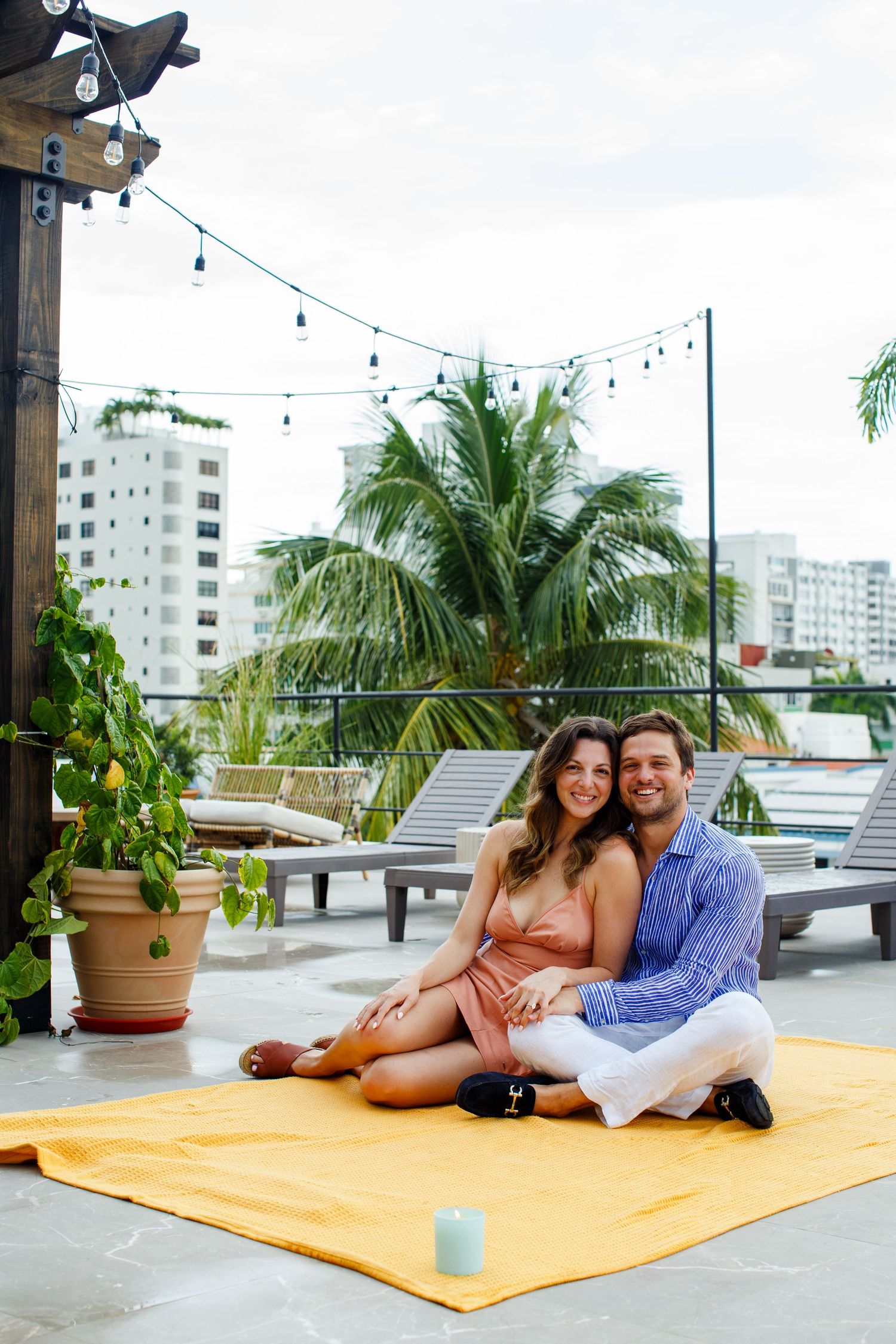 Couples portrait on a rooftop. Marriage proposal. San Juan, Puerto Rico.
