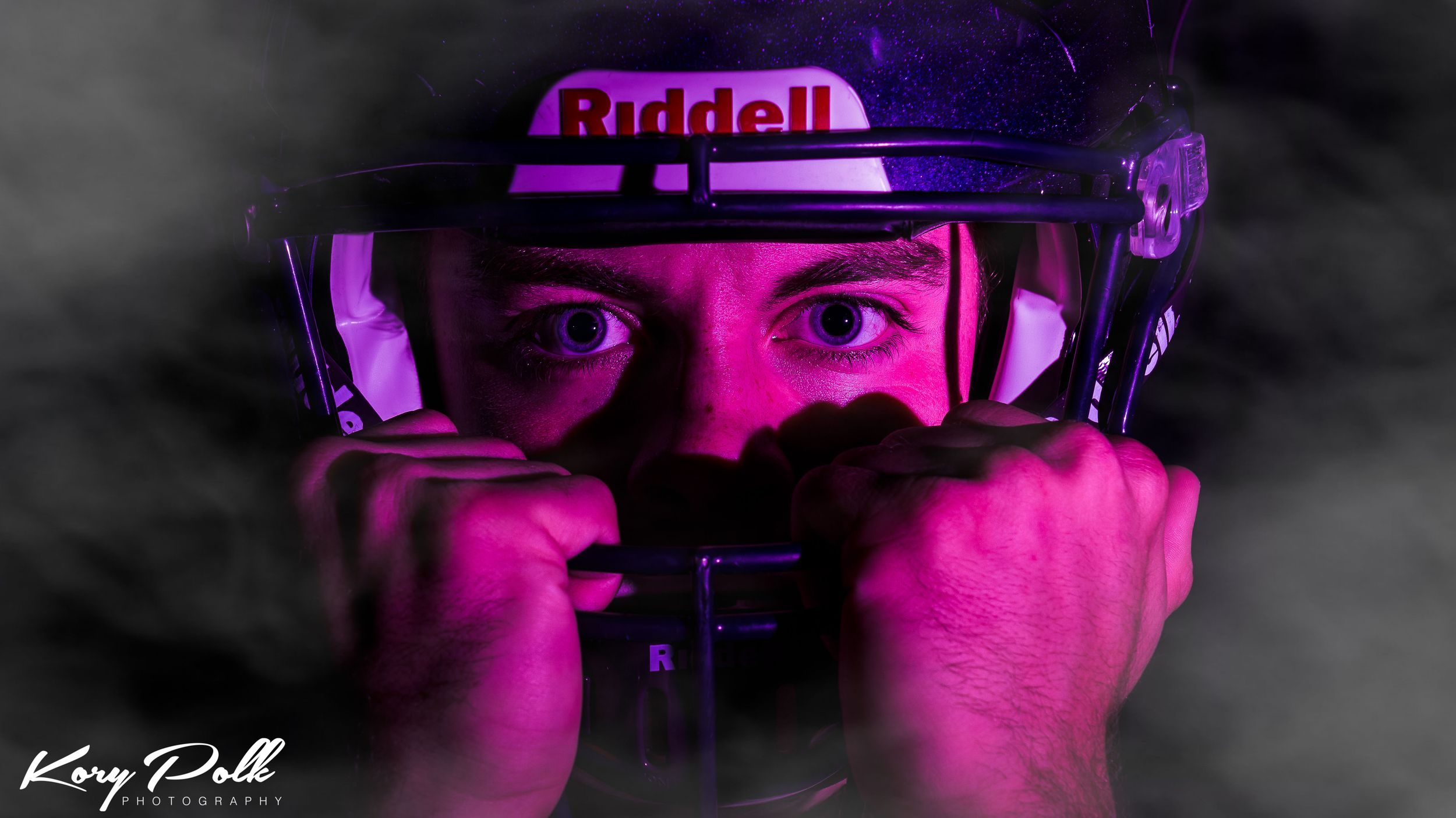 johnston senior football player senior photos, dramatic fog and lighting, des moines senior photographer, urbandale senior photographer
