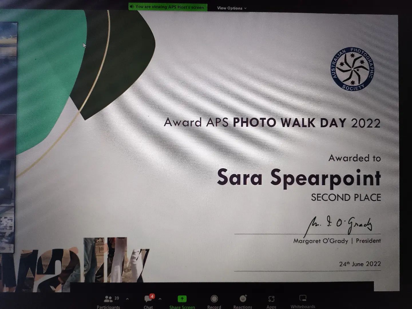 Photography award certificate display with minimalist design elements.