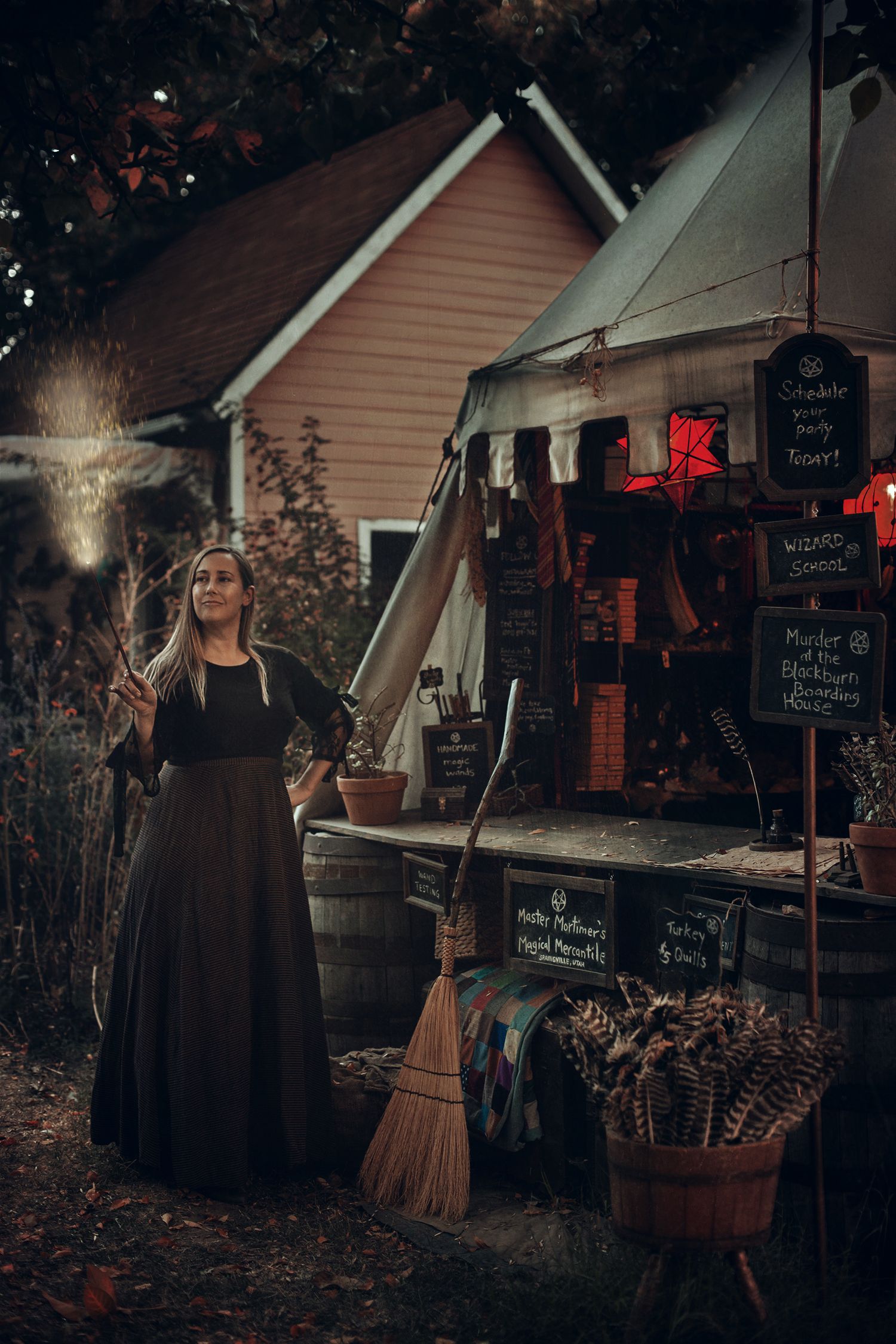 Master Mortimer's Magical Mercantile Springville, Utah wizard and witch photoshoot