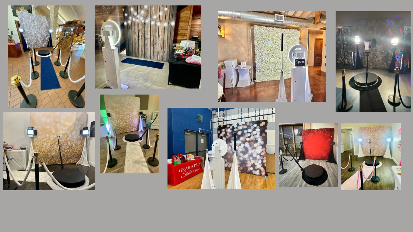Photo Booth setup
Props
Backdrops
Flower wall
360 video booth Fort Worth
Selfie Photo Booth